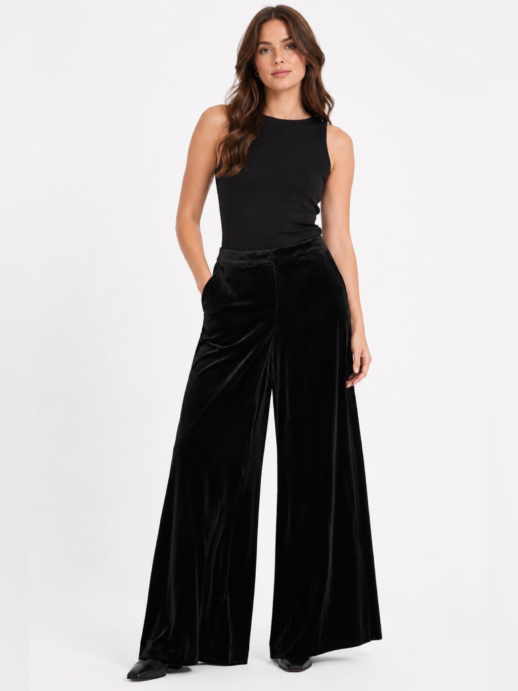 Nwt Boden Velvet Silk Wide Leg High-Rise Trousers (Black) Size 10
